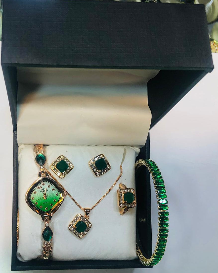 Womens Digital Display Watch With Emerald Green Jewellery Stainless Steel Premium Quality For Daily Wear And Special Occasions