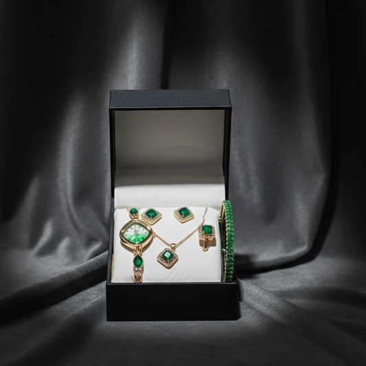 Womens Digital Display Watch With Emerald Green Jewellery Stainless Steel Premium Quality For Daily Wear And Special Occasions
