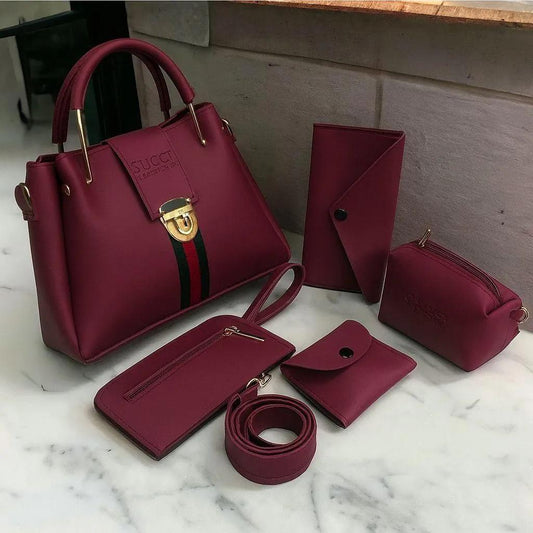 5 Pieces Handbag Set - Maroon